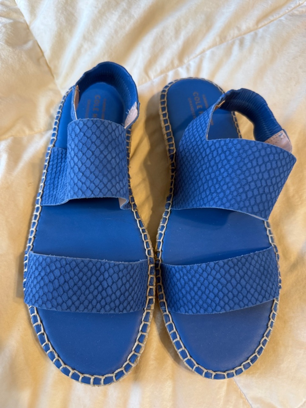 Cole Haan Cloudfeel Espadrille Royal Blue Textured Slide Sandals